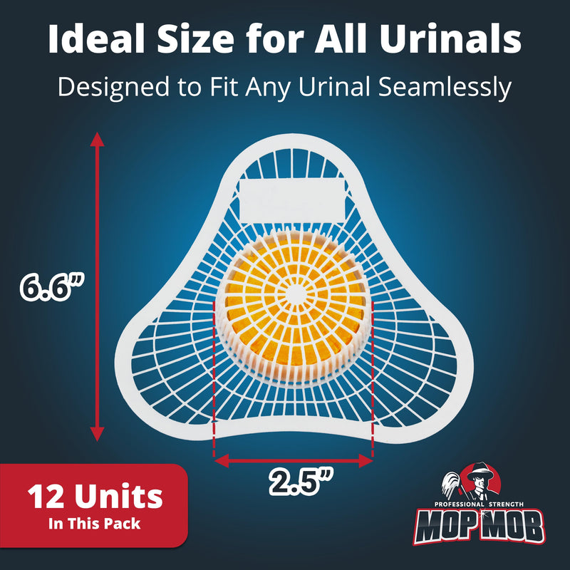 Long Lasting Urinal Screen and Deodorizer w/Non-Para Block 12 Pack. Universal-Fit, Citrus-Scent Cake Releases Cleaning Agents To Remove Odor. Durable Mat Limits Janitorial Cleaning & Supply Needs 12 Count (Pack of 1)