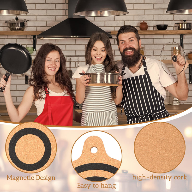 Meanplan 4 Pack Magnet Cork Trivet Magnetic Pot Holders for Hot Pots and Pans Protects Table Kitchen Countertops Protection for Cooking and Baking, Easy to Use, 10", 8", 6"