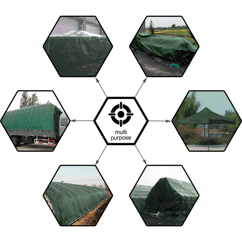 CARTMAN Finished Size 8x10 Feet Waterproof Green Tarp 8 Mil Thick, Multipurpose Protective Cover for Emergency Rain Shelter Camping Tarpaulin 8'x10'