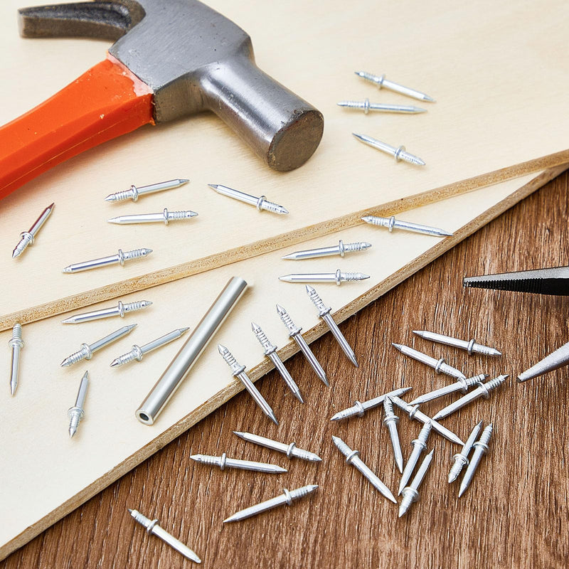 500 Pieces Double-Head Skirting Thread Seamless Nail Double Headed Nails Non Marking 2 Sided Nails Invisible Special Hidden Nails with 5 Installation Barrels for Skirting