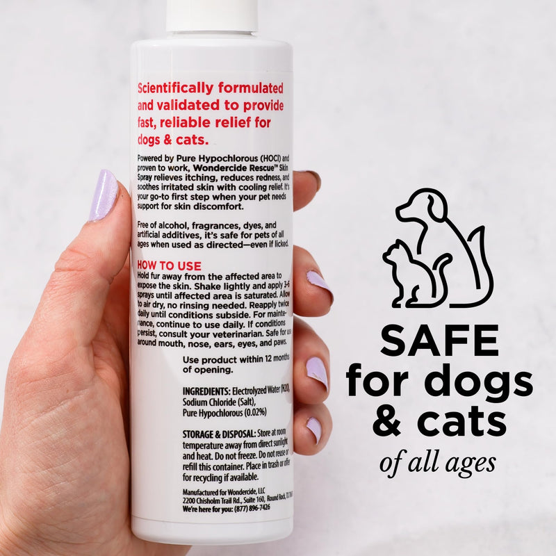 Wondercide Rescue - Skin Spray for Pets - Allergy Care, Rash, Redness, and Itch Relief for Dogs and Cats with Pure Hypochlorous - 8.5 oz