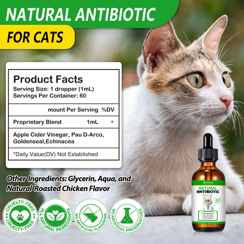 Natural Antibiotics for Cats, Antibiotic Liquid Drops Helps Immune System, Cat Antibiotic Supports Allergy Relief, Itching & UTI, Pet Health Supplies Multivitamins, Chicken Flavour - 4 Fl Oz / 2 Pack