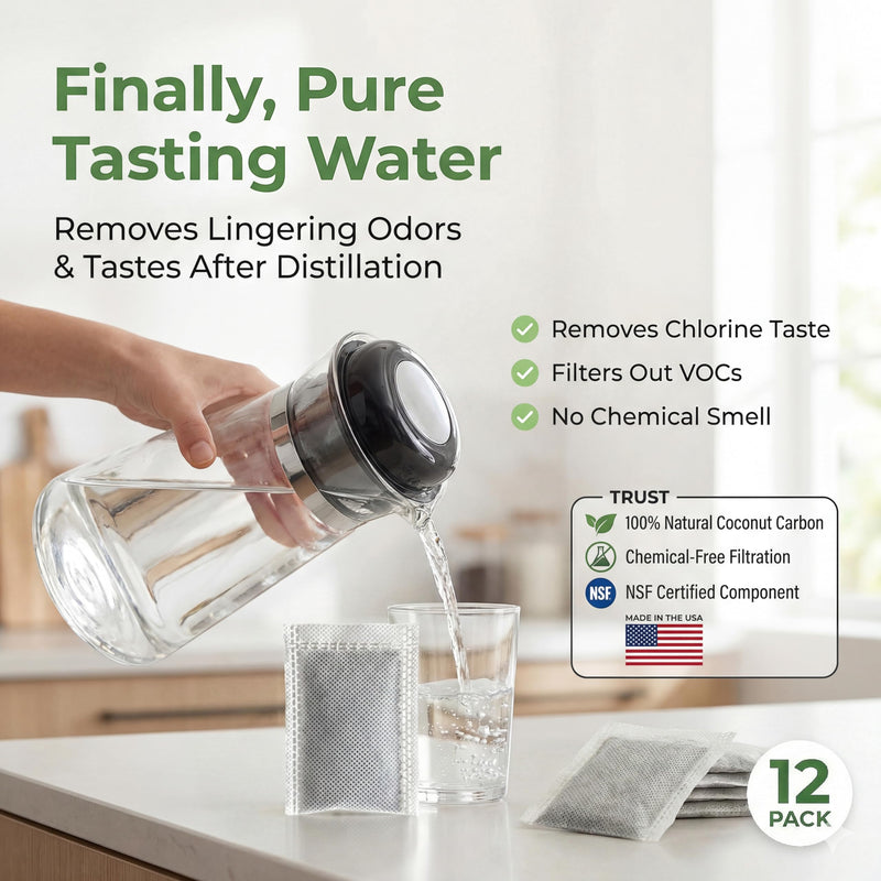 Green Piece® Water Distiller Filters Compatible with Waterwise 3200 & 8800, 8500 | EcoWater EWS-US 500/800 | Kenmore 625-344800/344810 | Coconut Charcoal Post-Filter Bags 4"x3" | 12 Pack | Made in USA