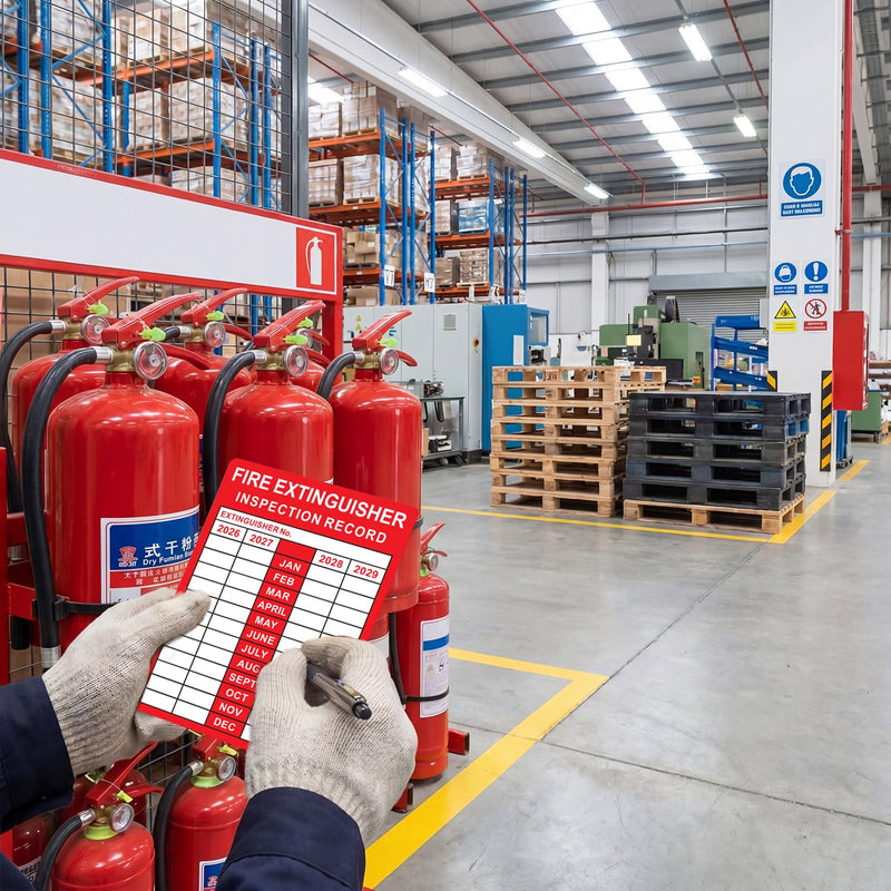50 Pcs Fire Extinguisher Inspection Record Labels - 3.5" x 5" Fire Adhesive Vinyl Safety Stickers for School Office, and Home, Industrial (2026-2029 Monthly Grid) 50 2026-2029 Monthly Grid