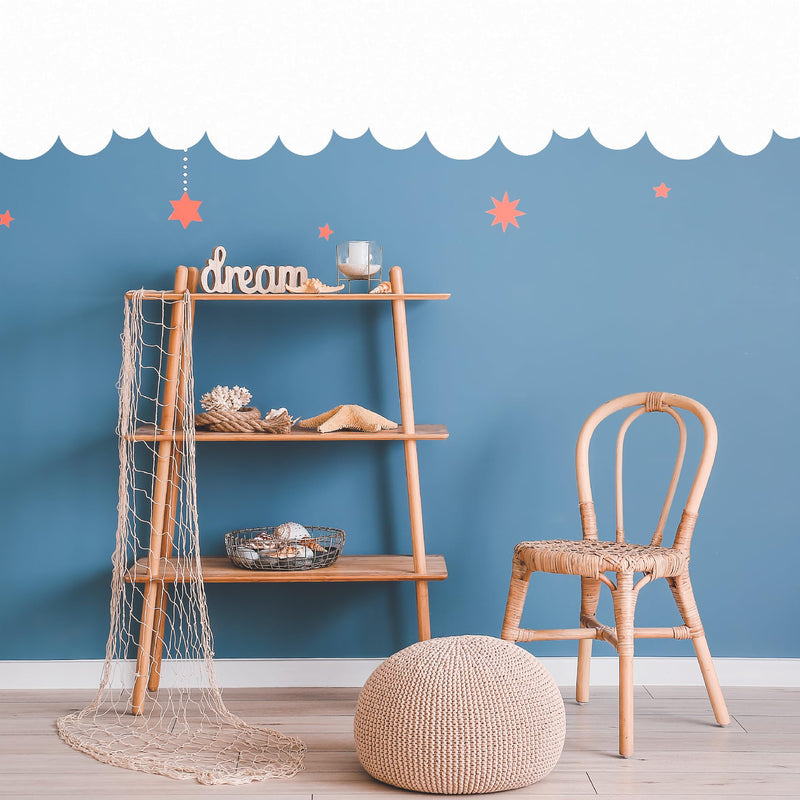 Scallop Border Wall Stencils Kit for Painting Large Pattern on Wall, Reusable Cloud Scallop Edge Template for Nursery, Kids Bedroom Livingroom Home Scandinavian Boho Painting Wall Décor