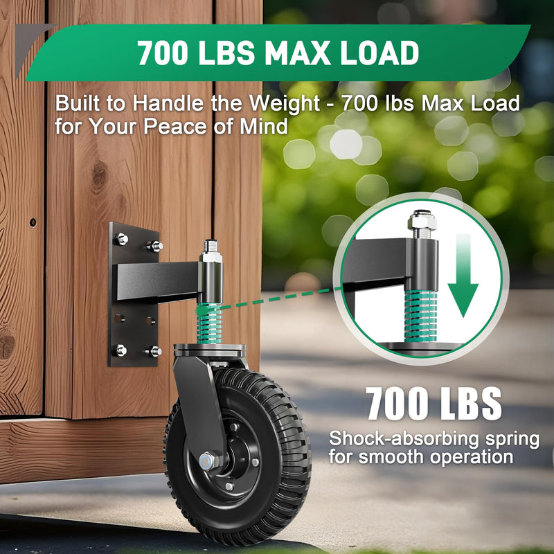 DAILYLIFE Gate Wheel, Heavy Duty 8-Inch Spring-Loaded Gate Wheels for Wooden & Metal Tube Gates, 700 lbs Capacity Caster with 360° Rotation, Includes Mounting Hardware