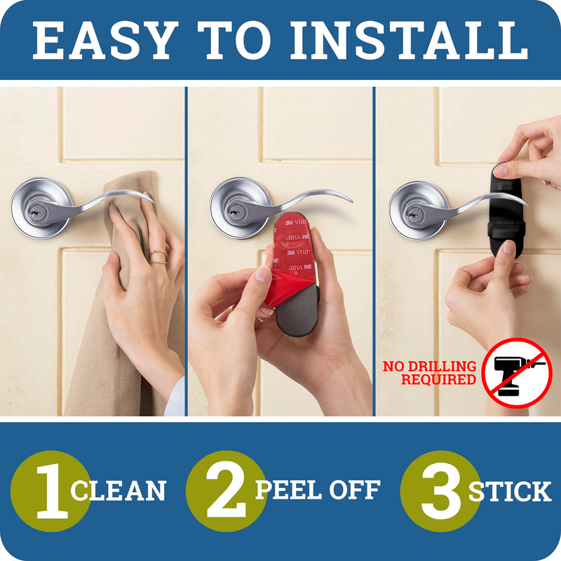 Door Lever Lock (2 Pack) Prevents Toddlers From Opening Doors. 3.25" L * 1.5" W * 4.5" H Easy One Hand Operation for Adults. Durable ABS with 3M Adhesive Backing. Simple Install, Black 2