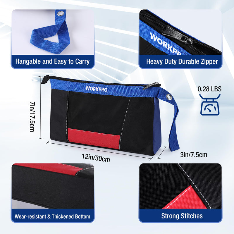 WORKPRO 12" Tool Pouches with Zipper, Heavy-Duty Small Tool Bag, Utility small tool pouch for Tool Organizers and Storage, Mini Tool Bag, 3 Pack - NewNest Australia