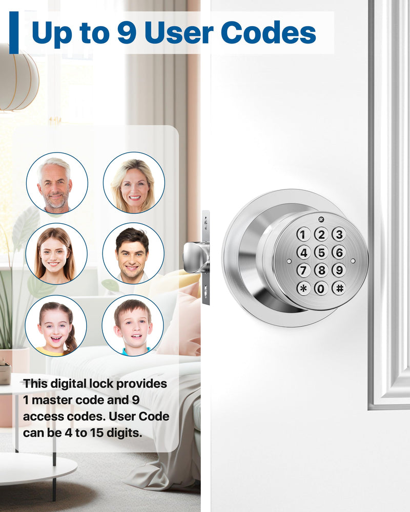 Door Knob with Keypad, Door Lock with Code, Keyless Entry Keypad Door Locks with Handle for Front Door Garage Home Apartment, Satin Chrome 1 Pack