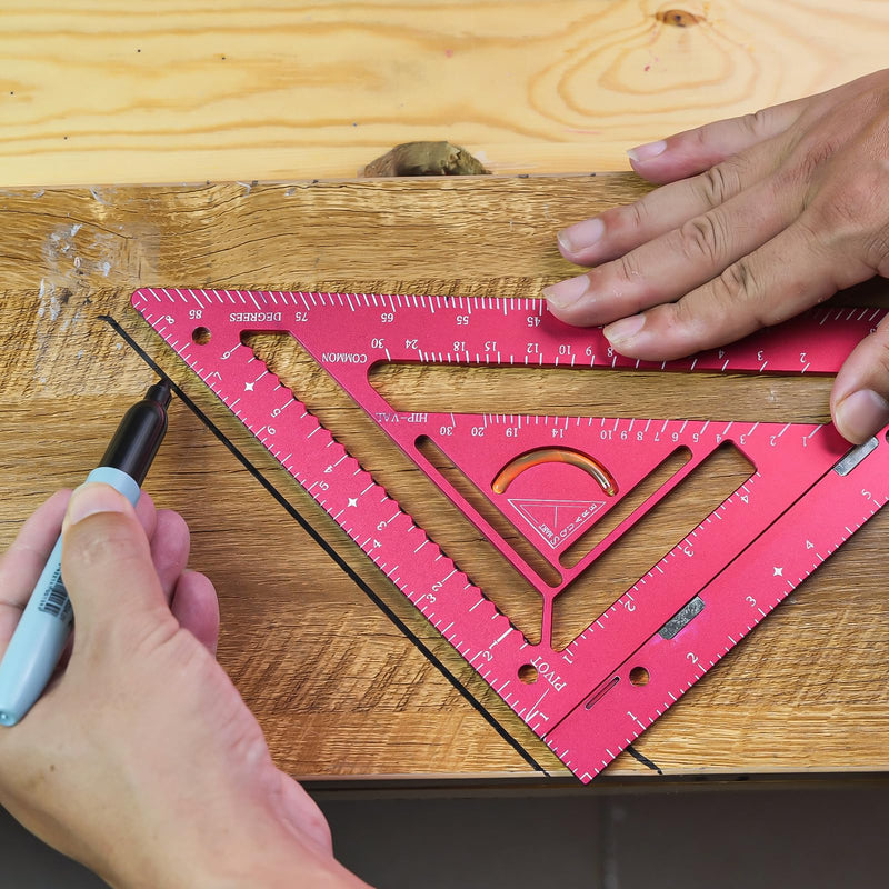 7.5" Magnetic Rafter Square with Jig Block - Multi-Angle Measuring Tool (90° & 180°) for Precise Carpentry & Flatwork(Red) Red