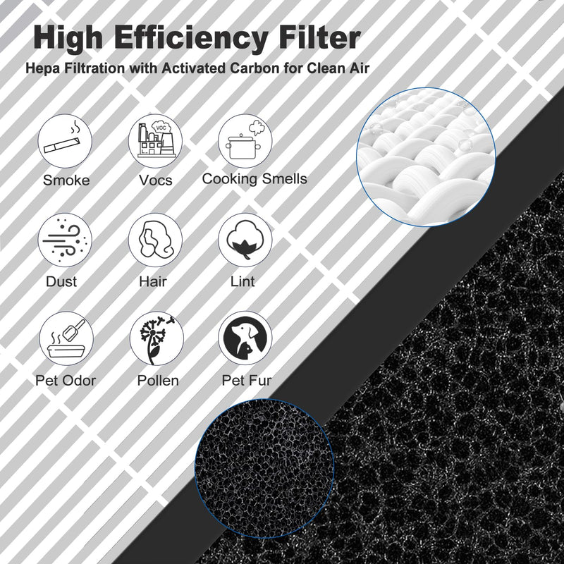 4Pack HAP602 Replacement Filter Compatible with ECOSELF HAP602 HAP602WF Air Purifier, 3-in-1 Composite HEPA Activated Carbon Pre-Filter, Black 4Packs