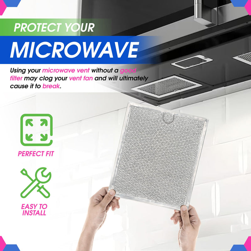 Microwave Filter Replacement 9" x 7.72" Fits WB6X486 GE Microwave Filter and Frigidaire 5304408977 - Aluminum Mesh Screen Grease Filter - Filters Air Entering Over the Range Oven Vent Fan (2-Pack) 2