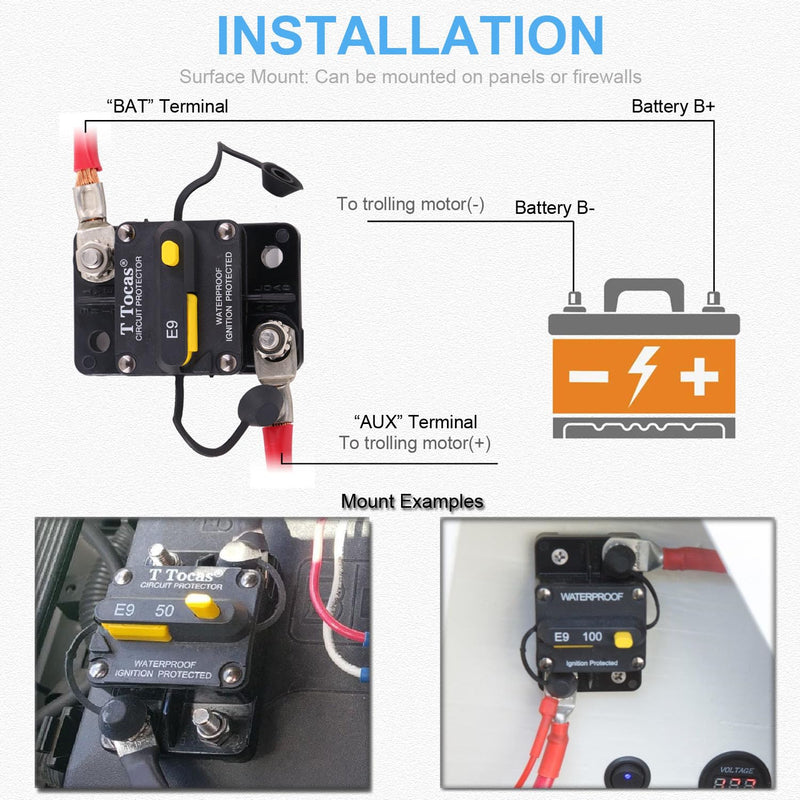 60A Circuit Breakers with Manual Reset Switchable Battery Solar 12V- 72V DC 60A
