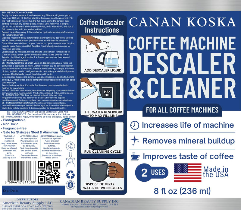 Coffee Machine Descaler 8 oz – Universal Descaling Solution for All Coffee Makers Drip Machines – Removes Limescale Calcium Buildup – 2 Uses (1, 8 Fl Oz (Pack of 1)) 8 Fl Oz (Pack of 1)