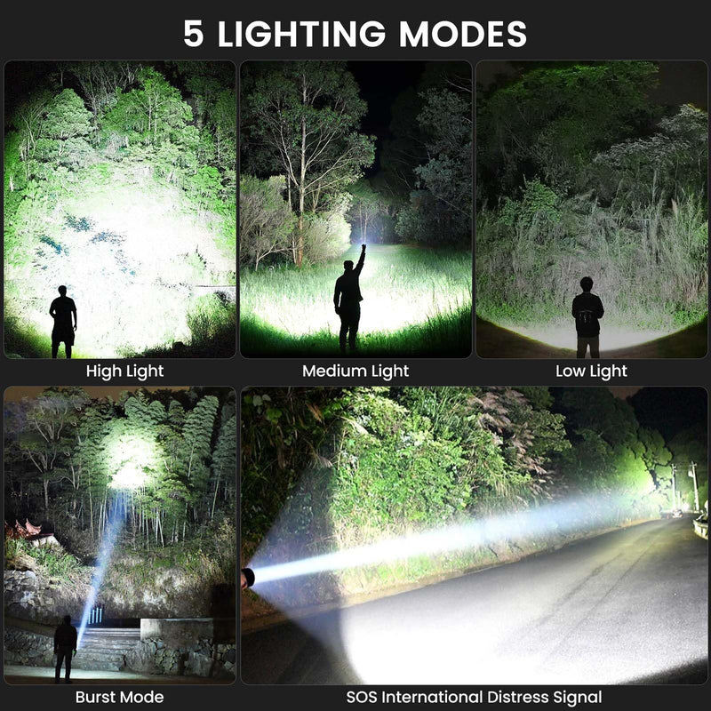 Rechargeable Flashlights High Lumens, 99,000 Lumens Super Bright Led Flashlights with 5 Modes & Waterproof, Powerful Handheld Flashlight for Camping Home (2 Pack)