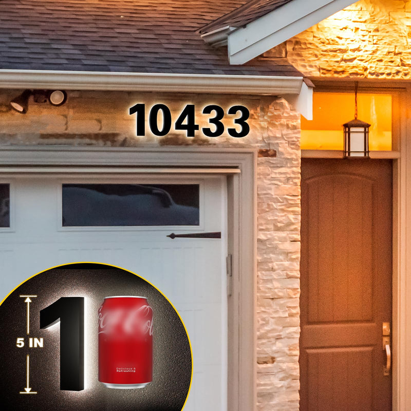 5 Inch Backlit LED House Numbers for Outside, Stainless Steel Floating Home Address Number, Large Modern House Numbers for Yard, Street, Durable Matte Black Finish, Waterproof 5IN-1-Black 5 inch