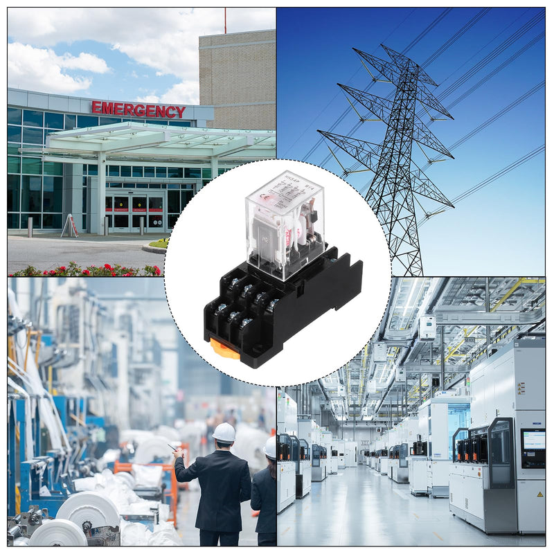 MECCANIXITY 2Pcs AC 24V Electromagnetic Power Relay, 14-Pin 3A Power Coil Relay with LED Indicator and Socket Base DPDT 4NO 4NC - MY4NJ for Industrial, Home Appliances and DIN Rail System 4NO-4NC AC24V