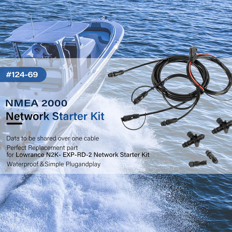 124-69 NMEA Network Starter Kit NMEA 2000 Replacement Part for Lowrance N2K- EXP-RD-2 Network Starter Kit Waterproof Plugandplay Boat Accessories (7pcs)