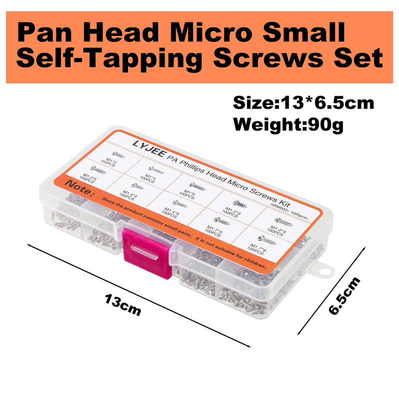 1000Pcs mini screw kit M1 M1.2 M1.4 M1.7 Phillips pan Head Micro Screws Self-Tapping Electronic small metric screw PA Nickel-Plated Silver