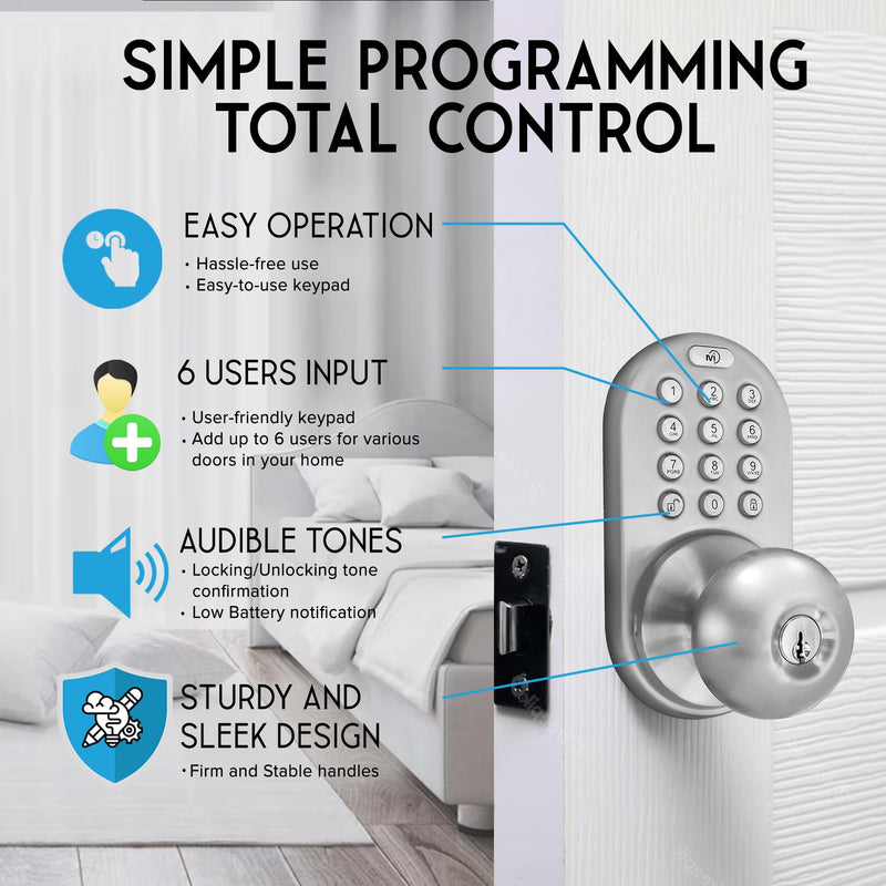 MiLocks TKK-02SN Tkk-Sn Digital Door Knob Lock with Electronic Keypad, Satin Nickel, Keypad, Keyless