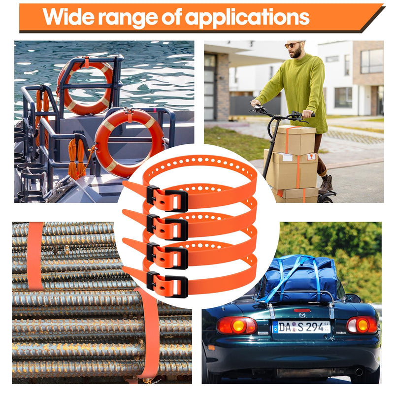 Blulu 8 Pack Reusable Industrial Straps 20" Length Reliable Tension Straps for Securing Bike Motor Gear -70 Lb. Working Load, Elastic Cable Ties for Welders Skis, Garden Hoses (Orange) Orange 20"