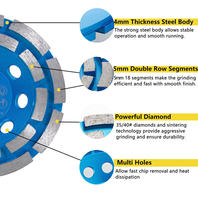 4 1/2 inch Concrete Grinding Wheel,5/8"-11 Arbor Diamond Cup Grinding Wheel Double Row for Granite Marble Concrete Masonry Stone 4.5 Inch 5/8"-11 Threaded
