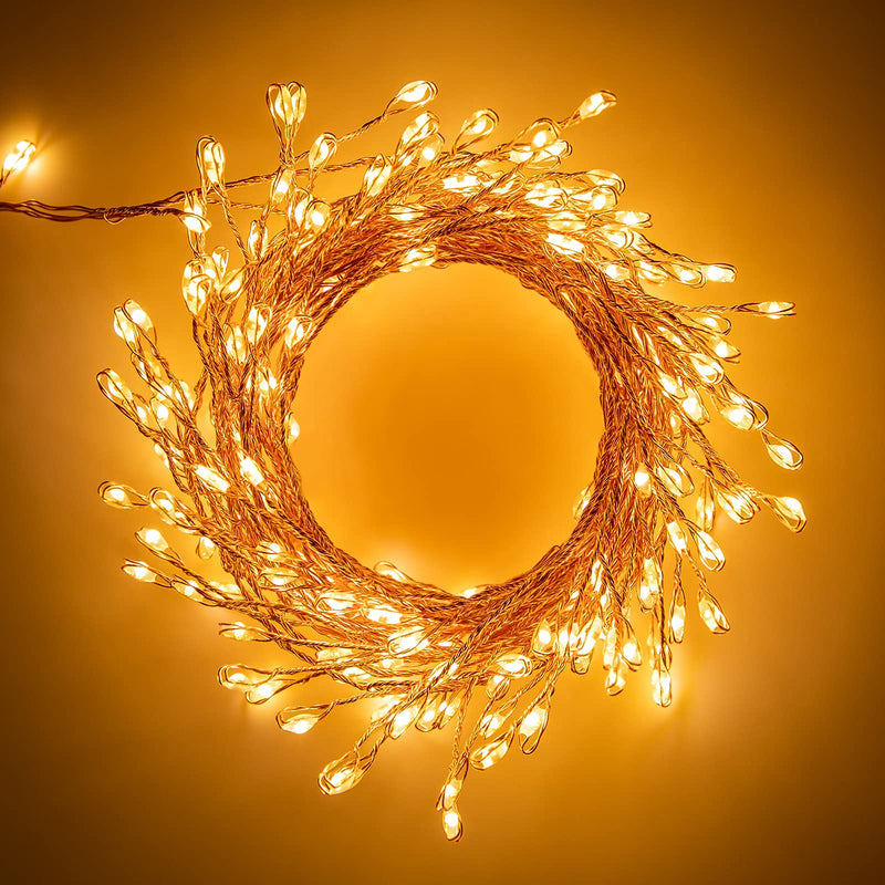 Minetom Fairy Lights Plug in, 10Feet 200 Led Cluster Lights Waterproof Firecracker Starry String Lights for Ceiling Bedroom Wreath Window Wedding Christmas Tree Decoration, Warm White (No Remote) 200LEDs