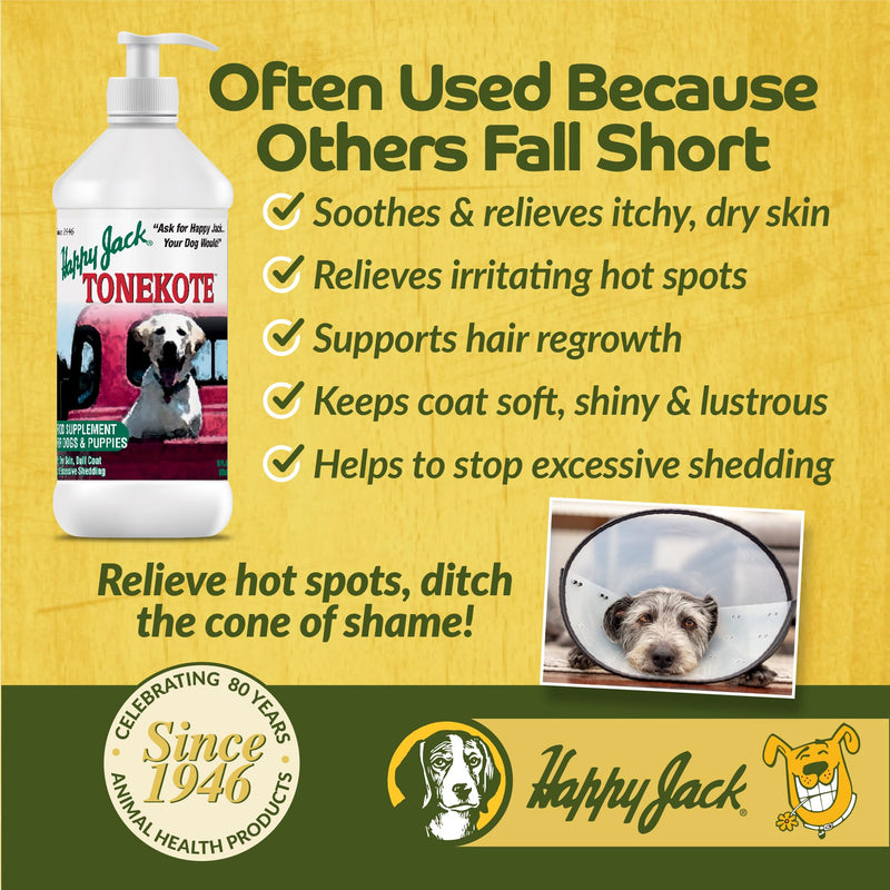 Happy Jack Tonekote Dog Skin & Coat Supplement, Oil for Dogs with Essential Fatty Acids & Vitamins for Itching Skin Relief, Hot Spots, Dull Coat, Dry Skin, Excessive Shedding, 16 oz - PawsPlanet Australia