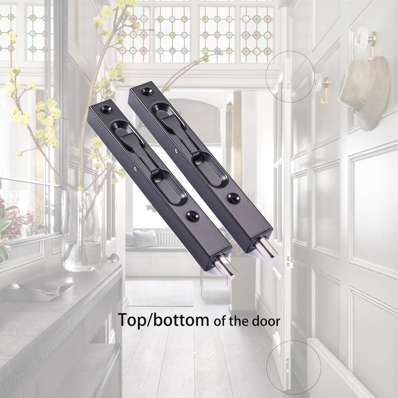 TOGU 2 Pack Stainless Steel Lever Action Flush Bolt in 6" 8" 10" 12" 18" 24",Concealed Security Flush Bolt Latch Slide Bolt Lock for Composite Doors,French Doors,Wood Doors,Double Doors,Matte Black-8"