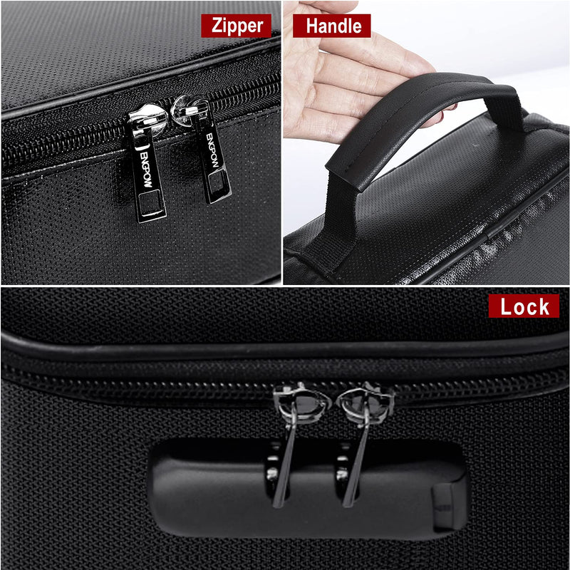 ENGPOW Small Fireproof Bag with Lock,Fireproof Soft Money Organizer Case (9x 5.3 x 3.7 inches),3-Layer Cash Safe Coin Organizer Bag Set Storage for Valuables-Currency,Keys,Card,Passport(2 Pack) Black and Silver