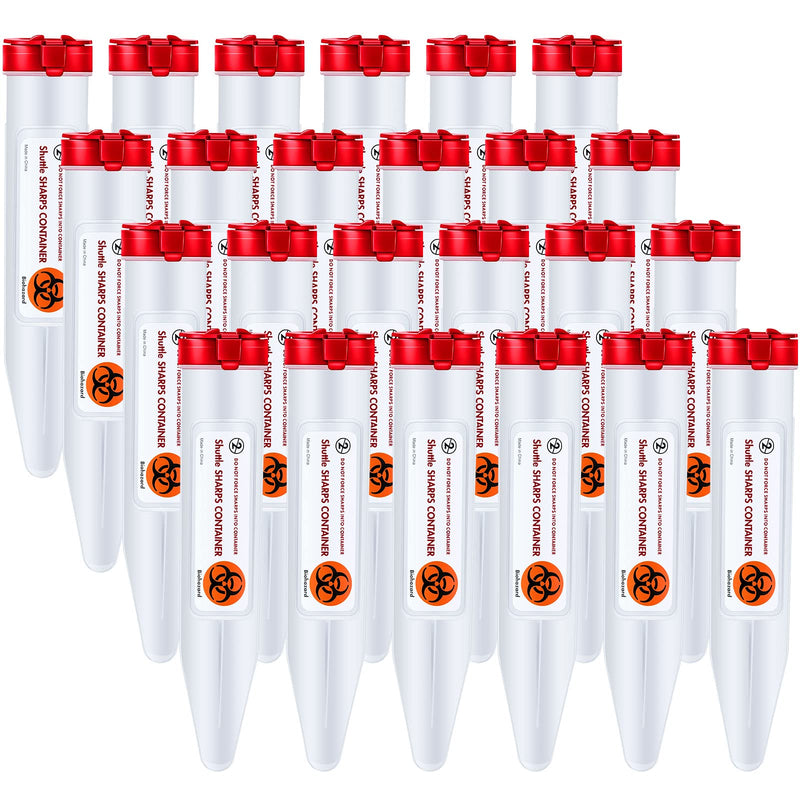 Fabbay 24 Pcs Travel Sharps Container Disposal Transportable Sharps with Locking Mechanism Needle Disposal Containers Small Sharps Container Single Use Transportable Container, 6.5 x 1.38 Inches