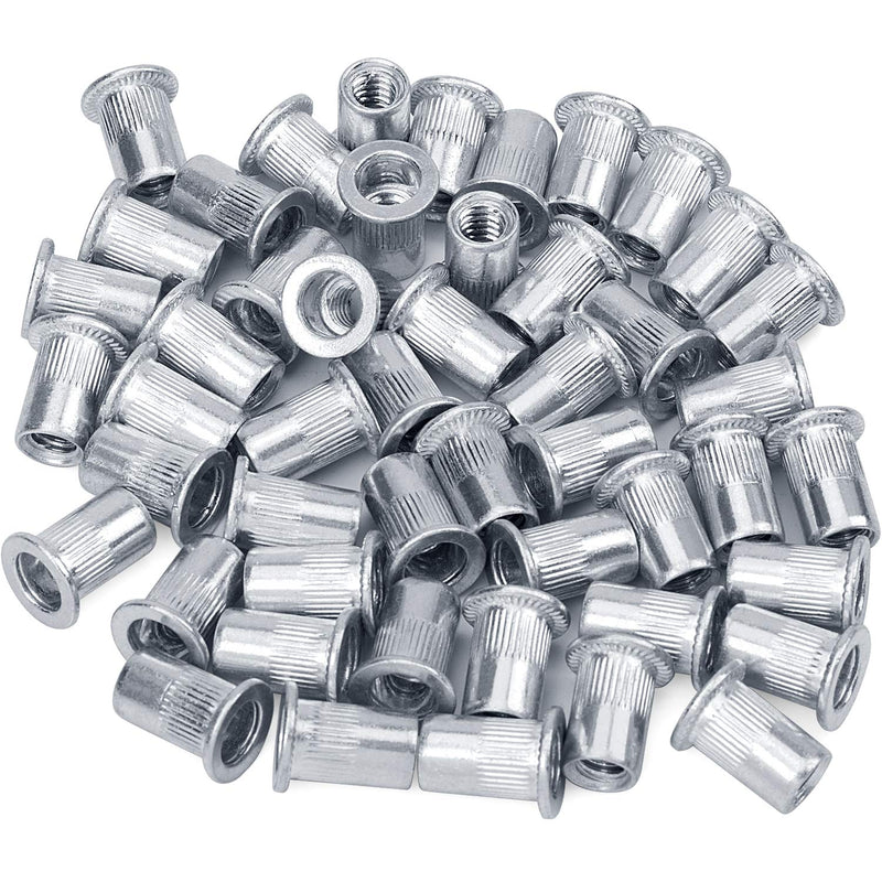 50 Pcs 1/4-20 Aluminum Flange Rivet Nut, UNC Flat Head Threaded Insert Nut Silver -50pcs