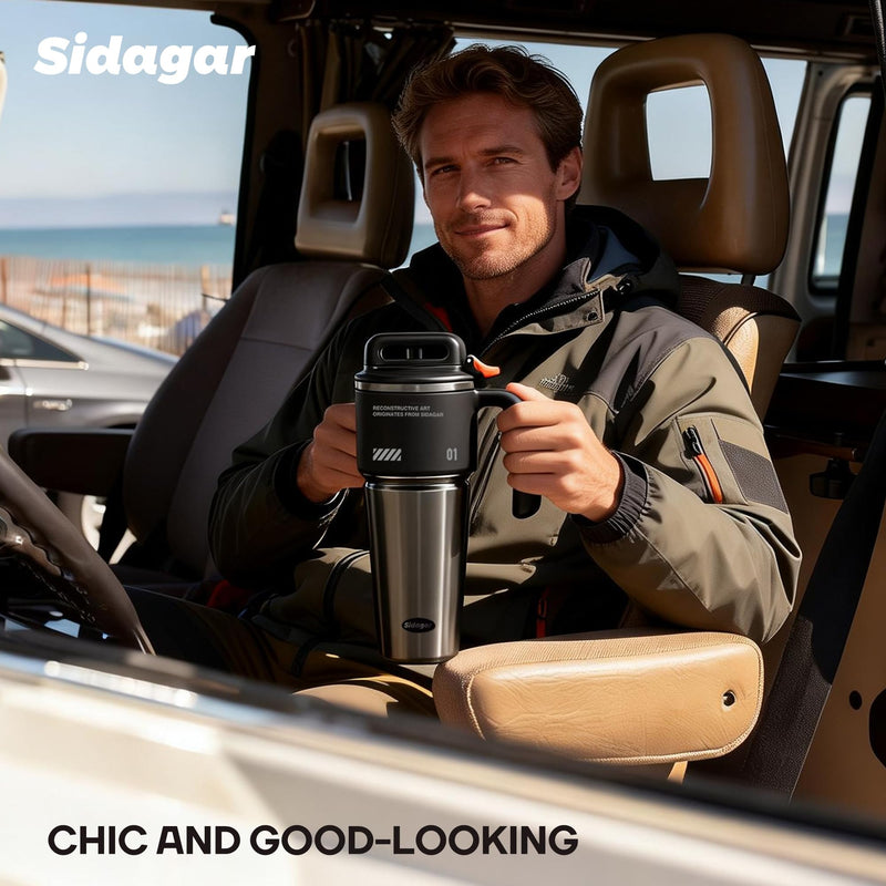 32 oz Tumbler with Handle and Straw, Vacuum Insulated Stainless Steel Travel Mug for Men, Gamer Cup with Push-button Lid, Tactical Gaming Setup Accessory, Fits in Cup Holder - Obsidian Black