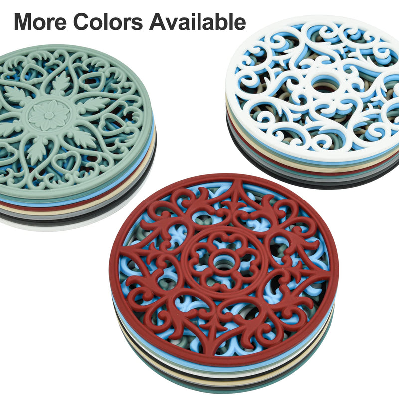 Teal Silicone Trivets Set of 6 - Multi-Use Intricately Carved Hot Pads and Mats for Hot Pots and Pans, Flexible Modern Kitchen Table Mat, Heat Resistant Round Coaster