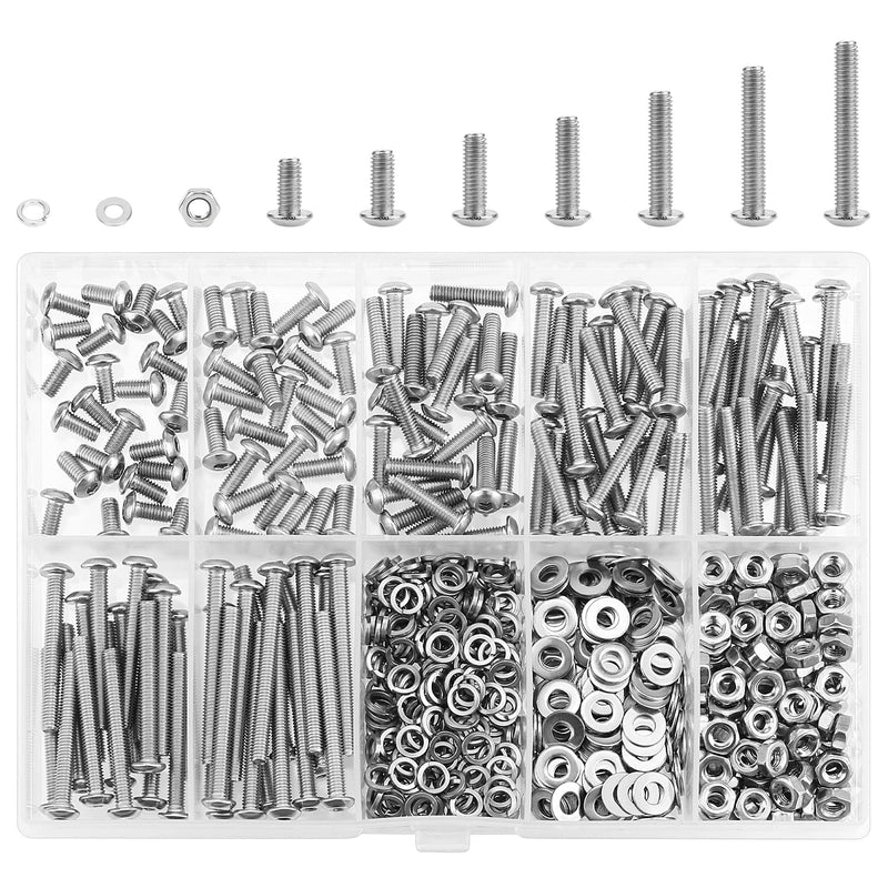 540 Pieces M3 x 6mm /8mm /12mm /16mm /20mm /25mm /30mm, Button Head Socket Cap Screws Bolts Washers Nuts Kit, 304 Stainless Steel Button Head Screws