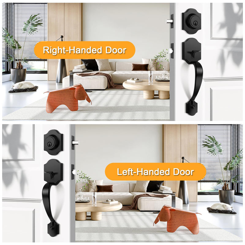 Probrico Black Heavy Duty Front Entry Handleset,Entry Door Locksets with Deadbolt Single Cylinder,Passage Lock Grip Handle with Wave Lever and Deadbolt Set,1 Set 1