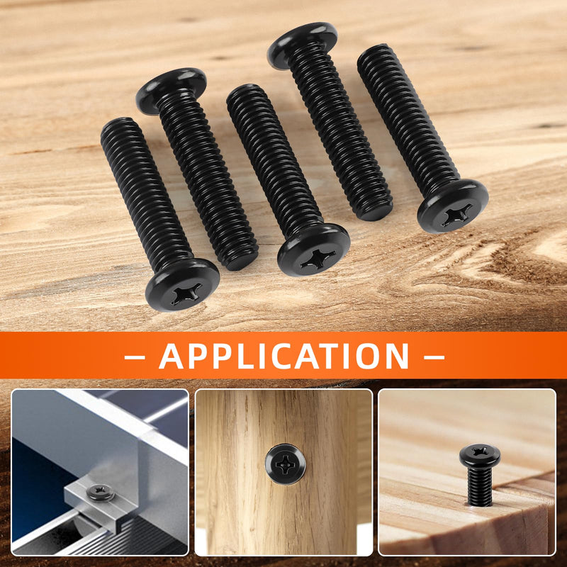 M4-0.7 x 8mm Flat Round Head Machine Screw, Furniture Bolts Countersunk Connector Screws, Stainless Steel 18-8 (304), Black Finish, Fully Threaded, 50 PCS M4-0.7 x 8mm