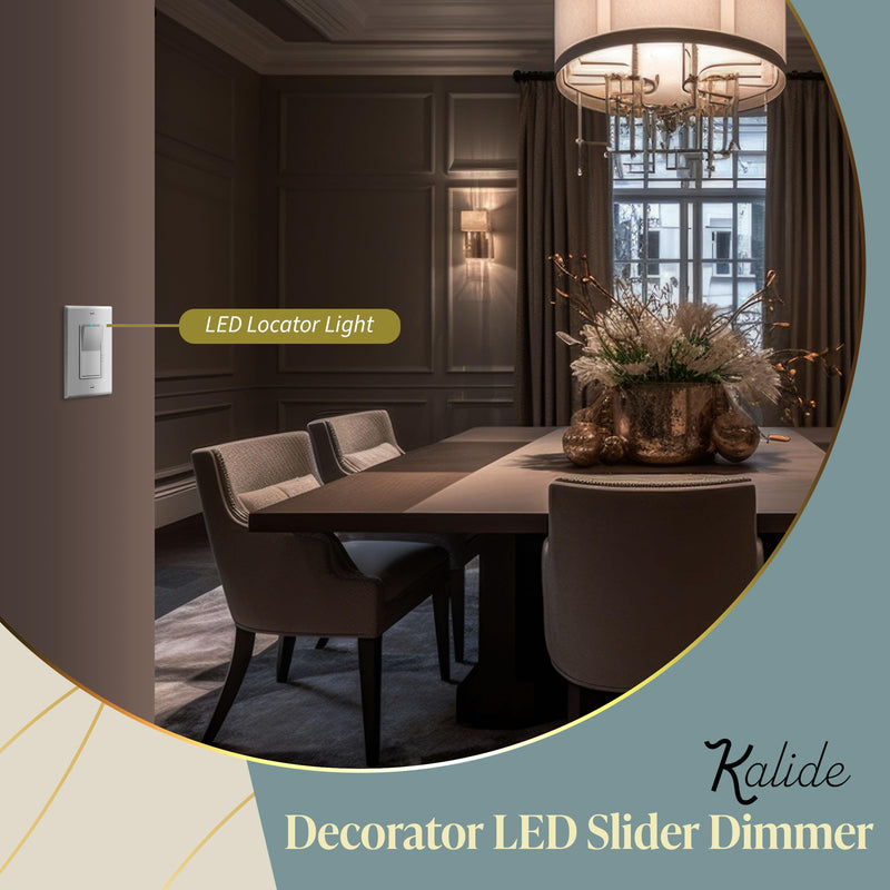 TOPGREENER Kalide Dimmer Light Switch, LED Dimmer Switch, Full Range Dimming, Single Pole/3-Way, 120VAC, 60Hz, 300W LED/CFL, Neutral Wire Not Required, Wall Plate Included, White 1