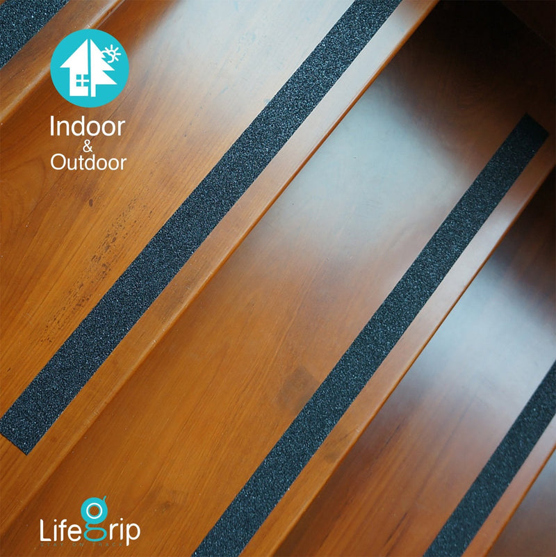LifeGrip Anti Slip Traction Treads Black (12-Pack), 2" X 12", Best Grip Tape 80 Grit Non Slip, Pre-Cut Strips, Rounded Corners - Right Size and Ready to Use for Easy Application 2” x 12'