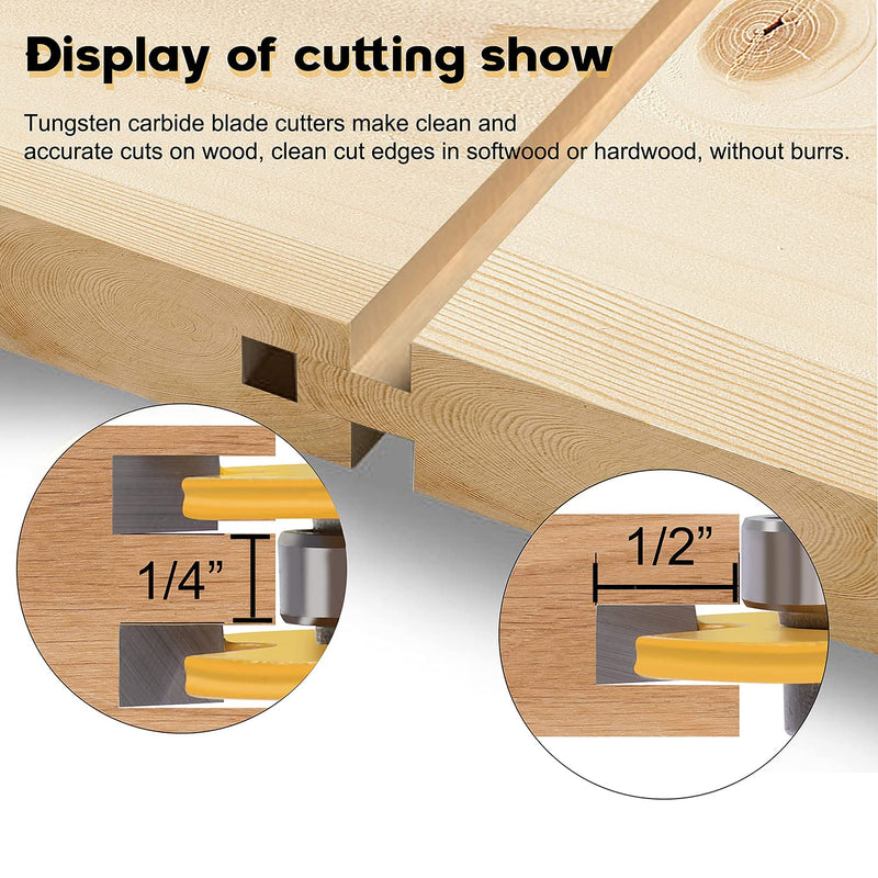 Newdeli Tongue and Groove Router Bit Set 1/4 Inch Shank - 2pcs Router Bits for 3/4" Stock, 1/2" Cutting Depth - T Shape 3 Teeth Wood Milling Cutter Woodworking Tool 1/4" Shank * 3/4" Stock * 1/2" Depth