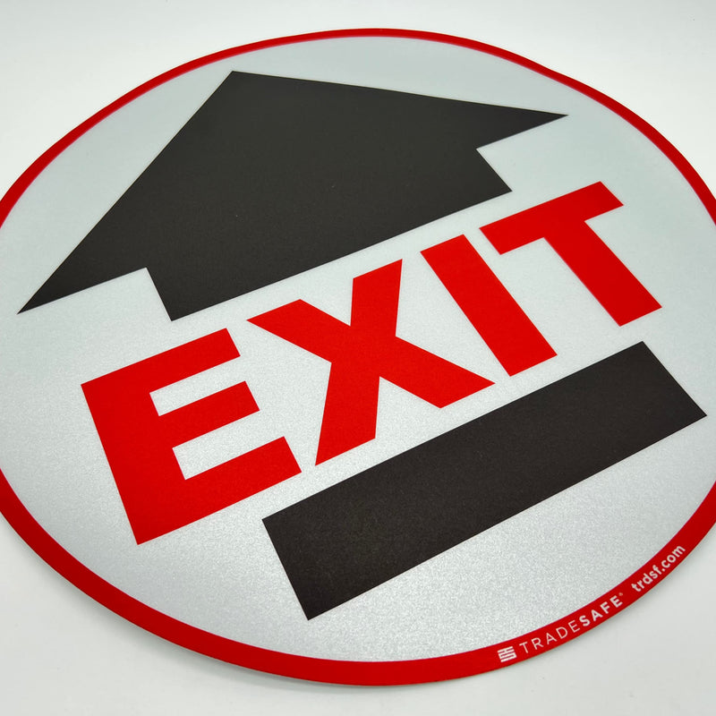 TRADESAFE Exit Anti-Slip Floor Sticker - Emergency Exit Sign Floor Decal, Peel and Stick Adhesive Vinyl Sign, ANSI-Compliant, 17” Diameter Round Sticker