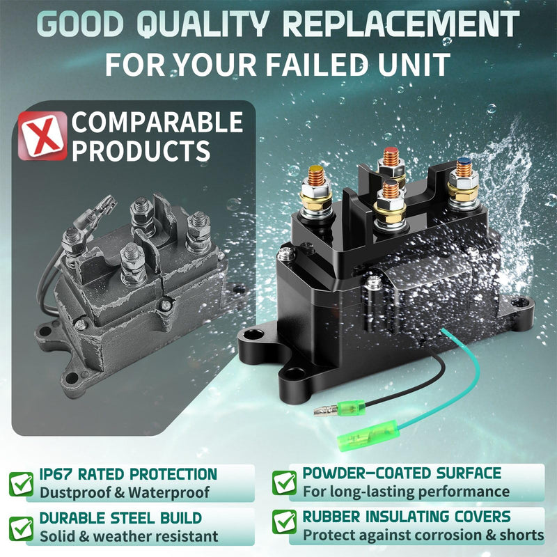 12V 250A Winch Solenoid Relay Contactor with 6 Protecting Caps for ATV UTV 2000-5000 lbs Winch - Replacement 63070 62135 74900 2875714 70715– Weatherproof & Easy Install