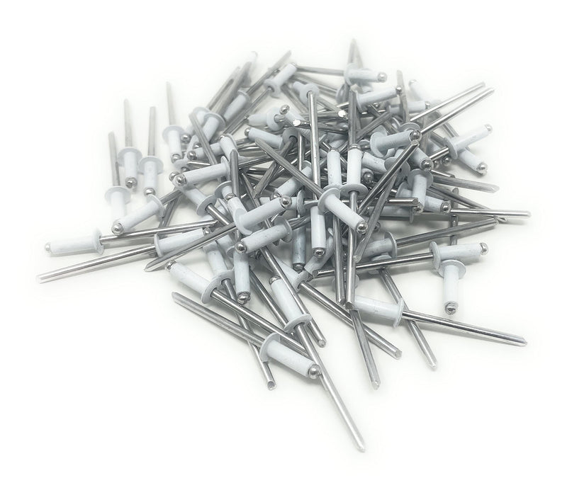 Metal Magery 100 White Aluminum Open End Pop Rivets QTY: 100 (4-4 1/8" x 1/4" (0.188-.250 Inch Grip Range)) 4-4 1/8" x 1/4" (0.188-.250 Inch Grip Range)