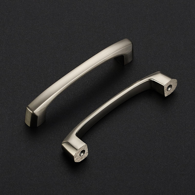 5 Pack Kitchen Cabinet Handles 3-3/4 Inch Hole Center Drawer Pulls Curved, Brushed Nickel Cabinet Pulls for Dresser and Drawers Solid 5