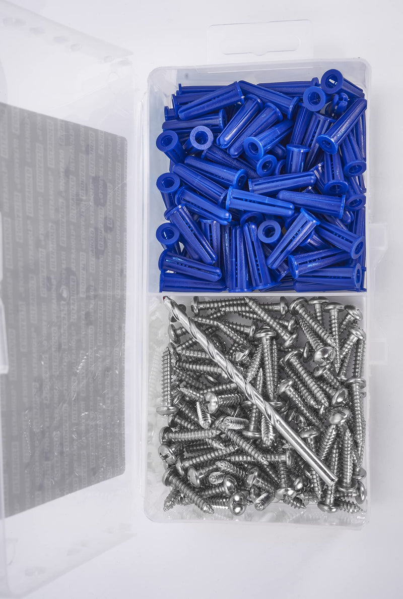 CONFAST® #10-12 Plastic Conical Blue Bantam Drywall Wall Anchor Kit PAK1012, Includes (100) Anchors, (100) Screws and (1) Drill bit (201 Pieces) #10 #12