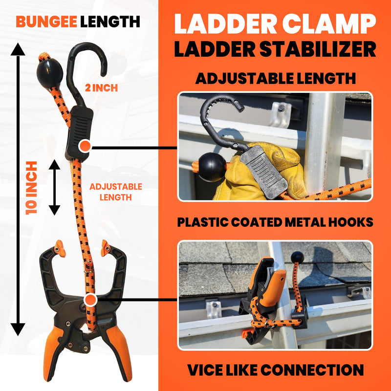 Holden USA - Ladder Clamp - Ladder Stabilizer Clip – Secure Ladder Safety Clamp for Roof, Gutters, and Wall Prep – Durable Ladder Support Cord for Roofing and Gutter Tasks (Pair / 2 Units) Pack of 2