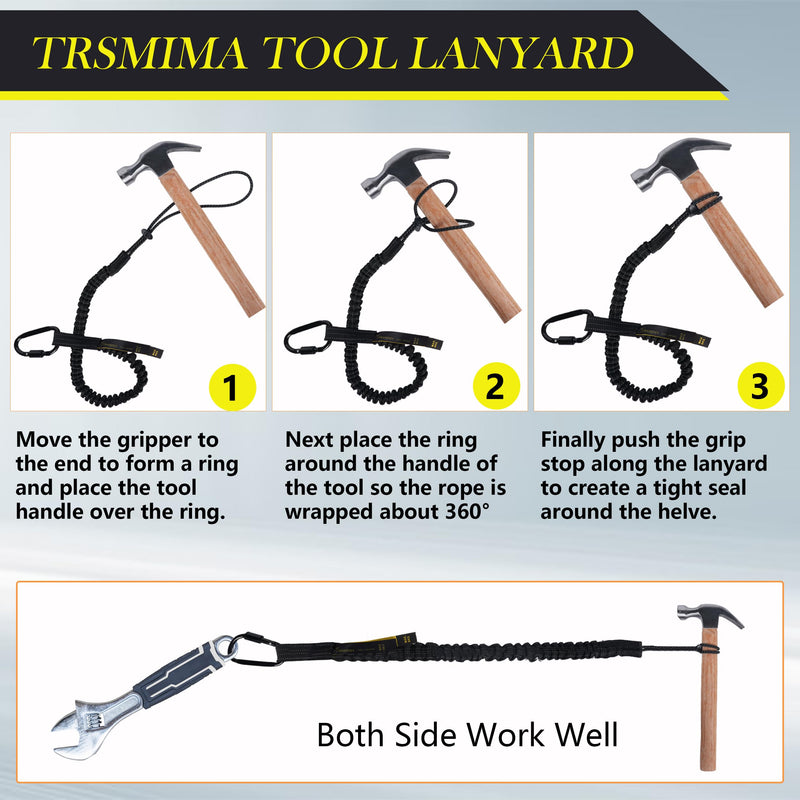 TRSMIMA Safety Tether Tool Lanyard - 5 Pack Stretch Strap Safety Fall Protection Tools Leash with Screw Lock Carabiner Clip Mountaineering Safety Compliance for Scaffold Erectors 5-pack