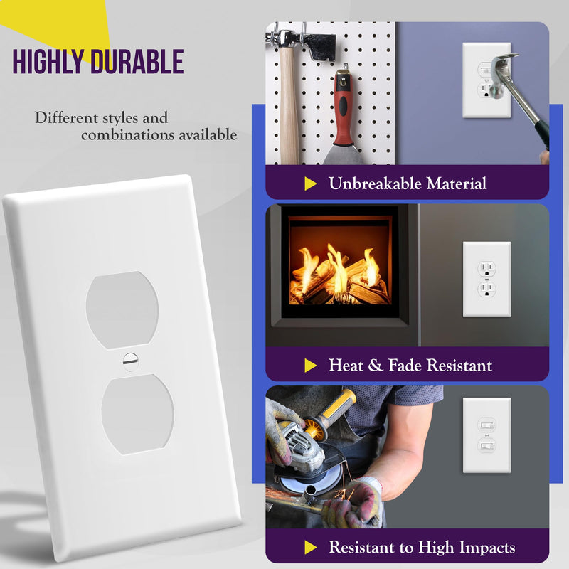 ENERLITES Duplex Receptacle Outlet Wall Plate, Jumbo Outlet Covers, Gloss Finish, Oversized 1-Gang 5.5" x 3.5", Polycarbonate Thermoplastic, 8821O-W, White Over-Size 1 Pack