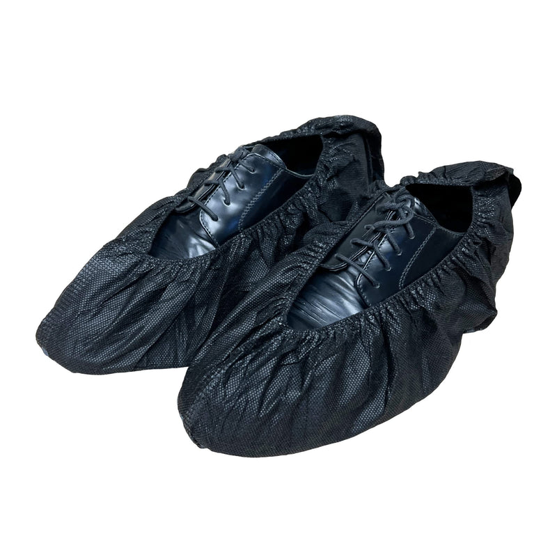 100 Pack Extra Large Disposable Black Boot and Shoe Covers. Reusable Water Resistant Durable Booties with Non Slip Treads for Indoor Use. Fits US Men's Size 14 and Women's 16 Shoe Size