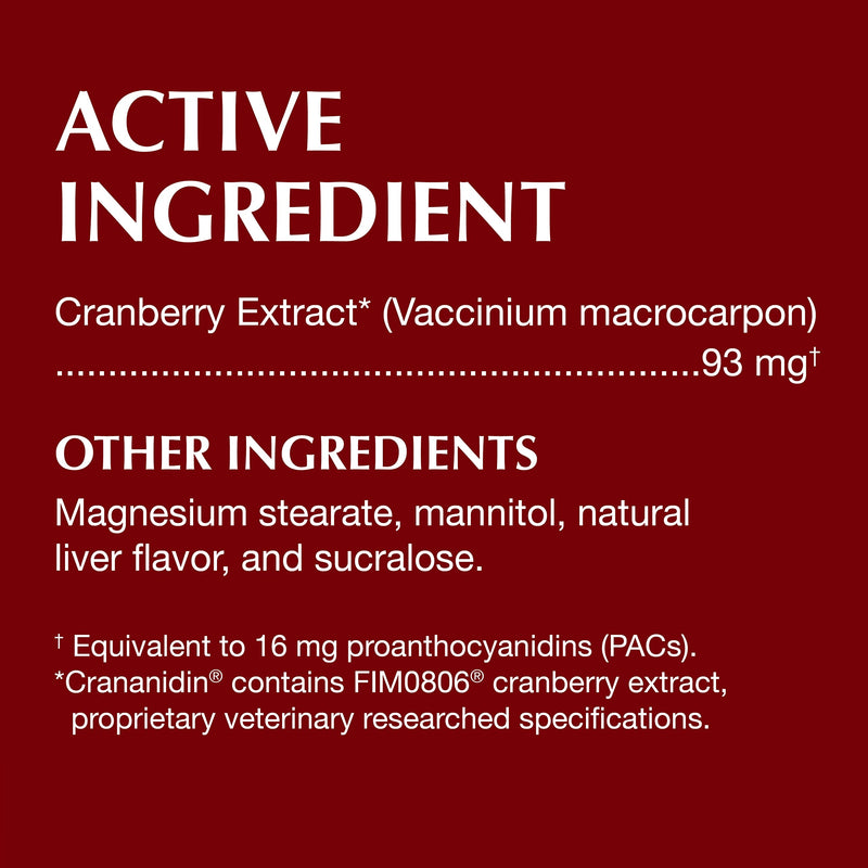 Nutramax Laboratories Crananidin Cranberry Extract Urinary Tract Health Supplement for Dogs, 75 Chewable Tablets 75 Count